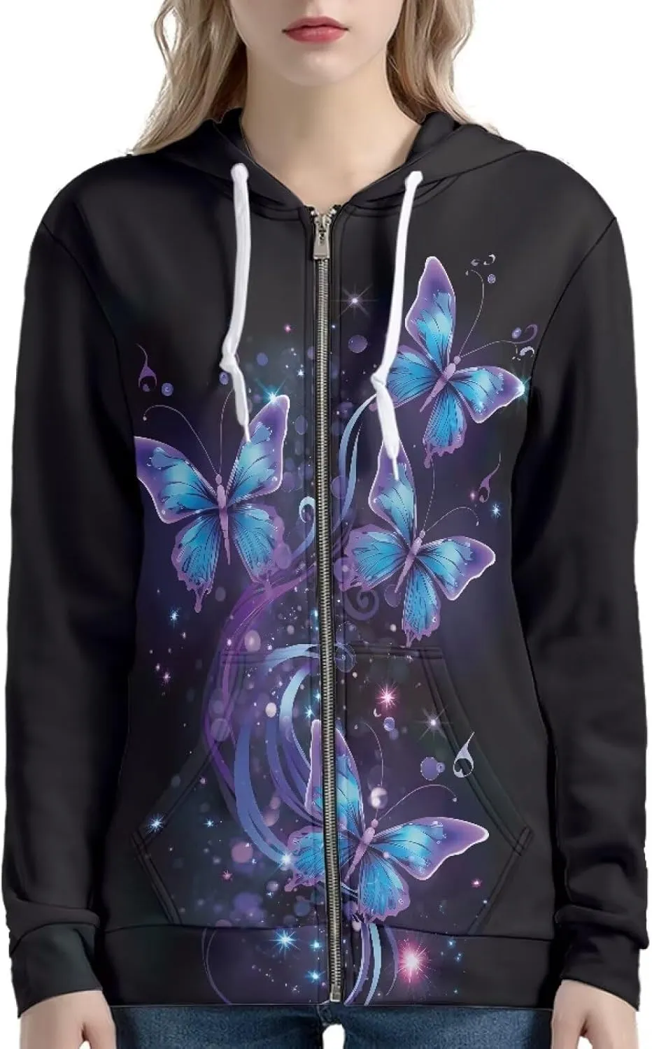 Women Casual Full Zip Up Hoodie Comfy Loose Long Sleeve Sweatshirt Fall Winter Jacket with Pockets
