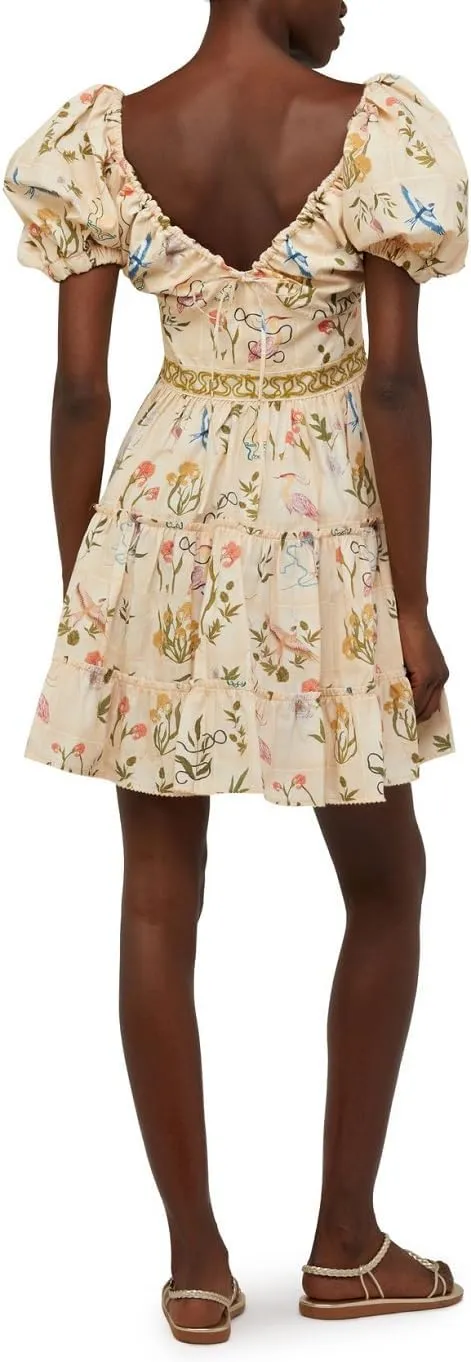 Women Floral Puff Sleeve Mini Dress Boho Ruffle A Line Babydoll Dress Cute Graphic Backless Summer Sundress