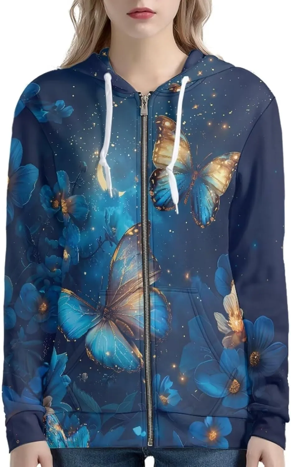 Women Full Zip Up Hoodie Comfy Loose Long Sleeve Sweatshirt Casual Jacket with Pockets Size XS-5XL