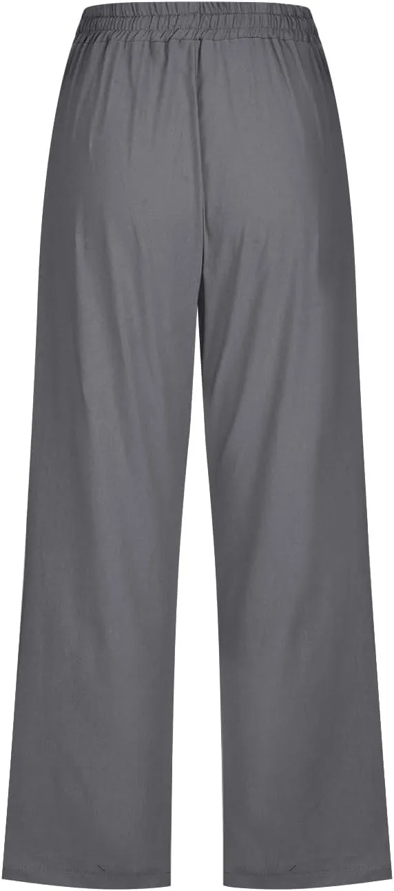 Women Linen Baggy Harem Pants Size Loose Cotton and Linen Casual Pants Summer Boho Wide Leg High Waist Women's
