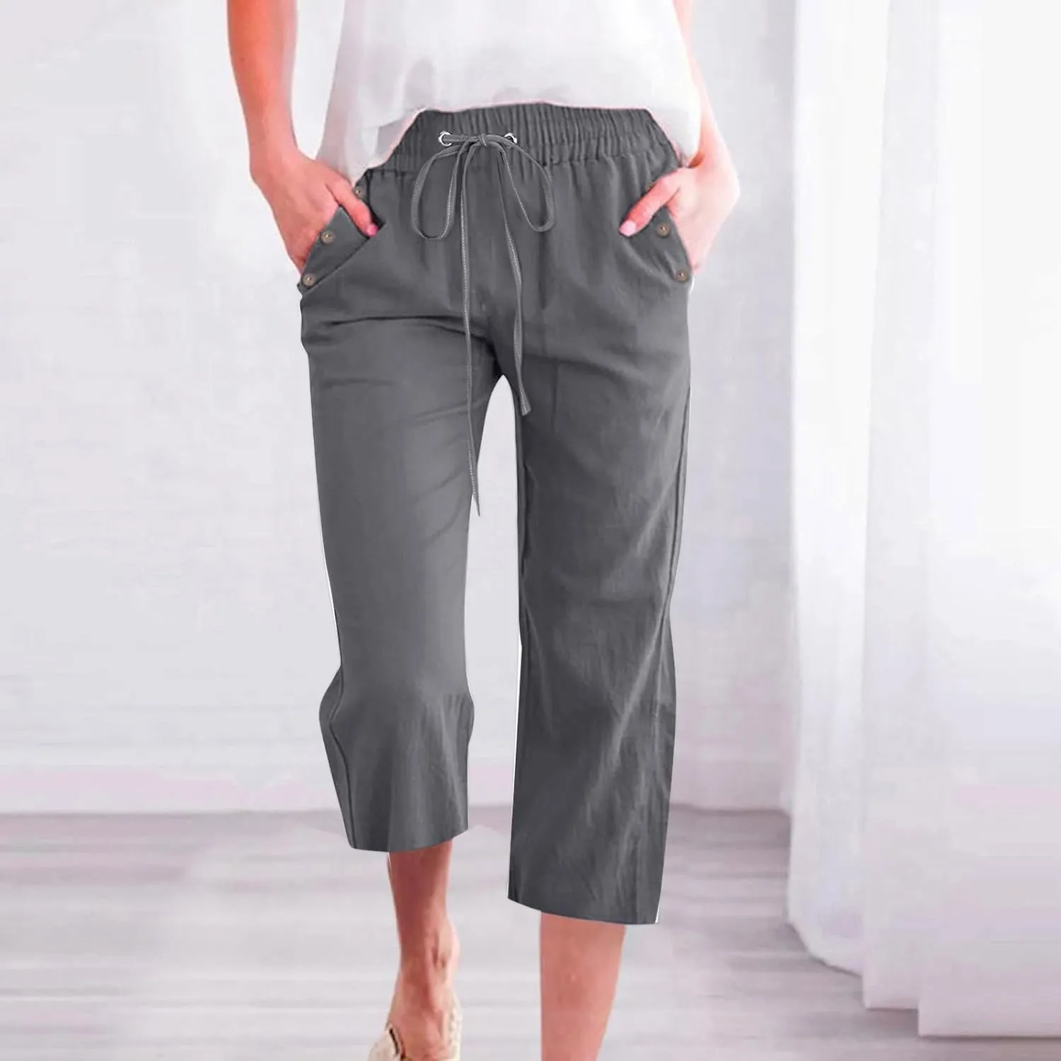 Women Linen Baggy Harem Pants Size Loose Cotton and Linen Casual Pants Summer Boho Wide Leg High Waist Women's