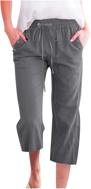 Women Linen Baggy Harem Pants Size Loose Cotton and Linen Casual Pants Summer Boho Wide Leg High Waist Women's