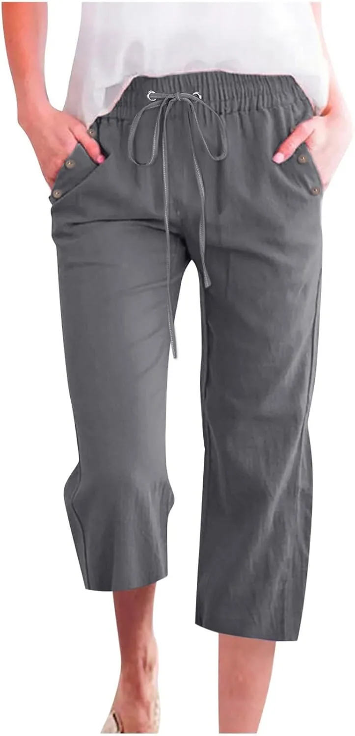 Women Linen Baggy Harem Pants Size Loose Cotton and Linen Casual Pants Summer Boho Wide Leg High Waist Women's
