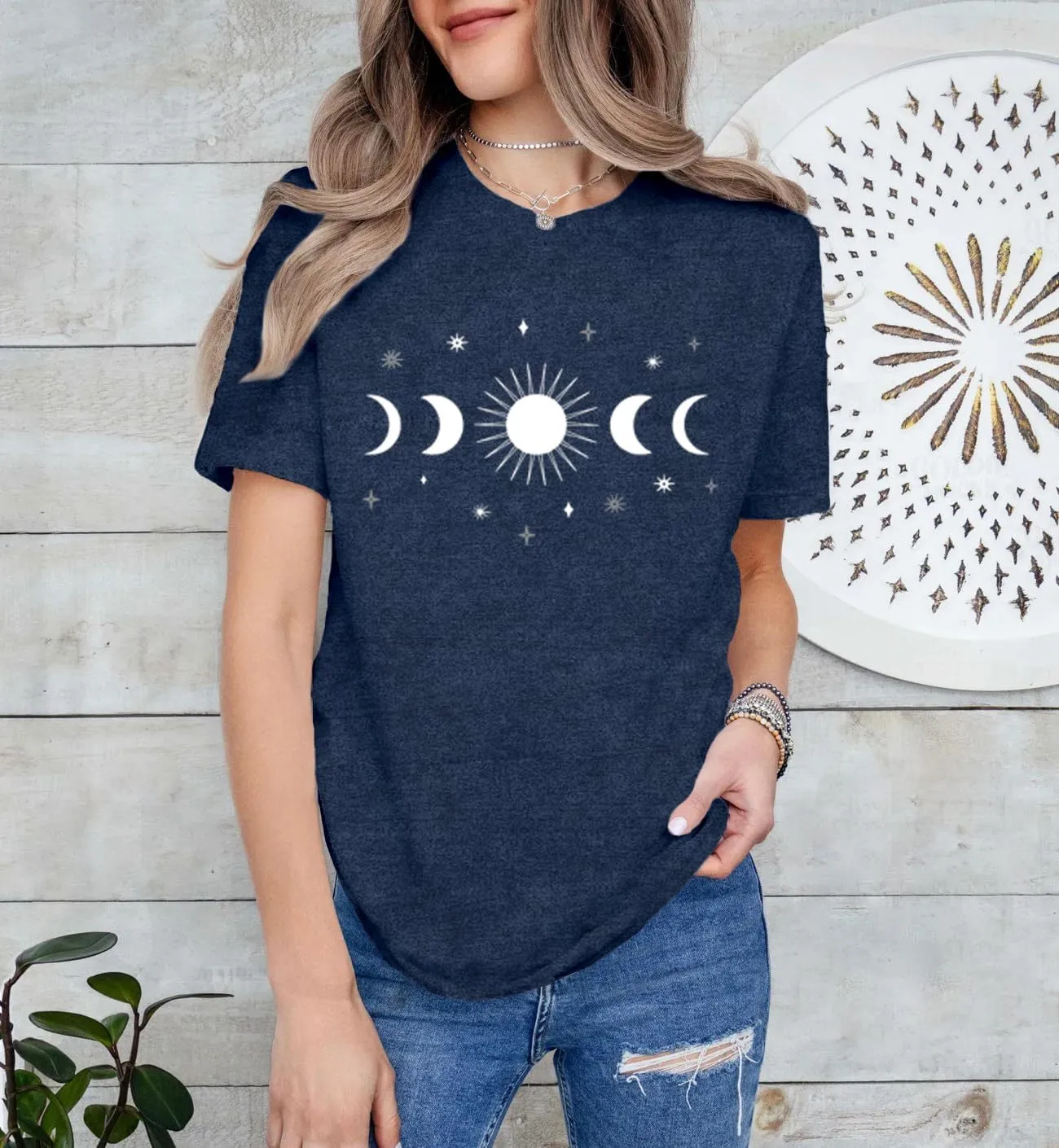 Women Moon Phase Shirts Astronomy T-Shirt Astology Lover Tee Celestial Tops