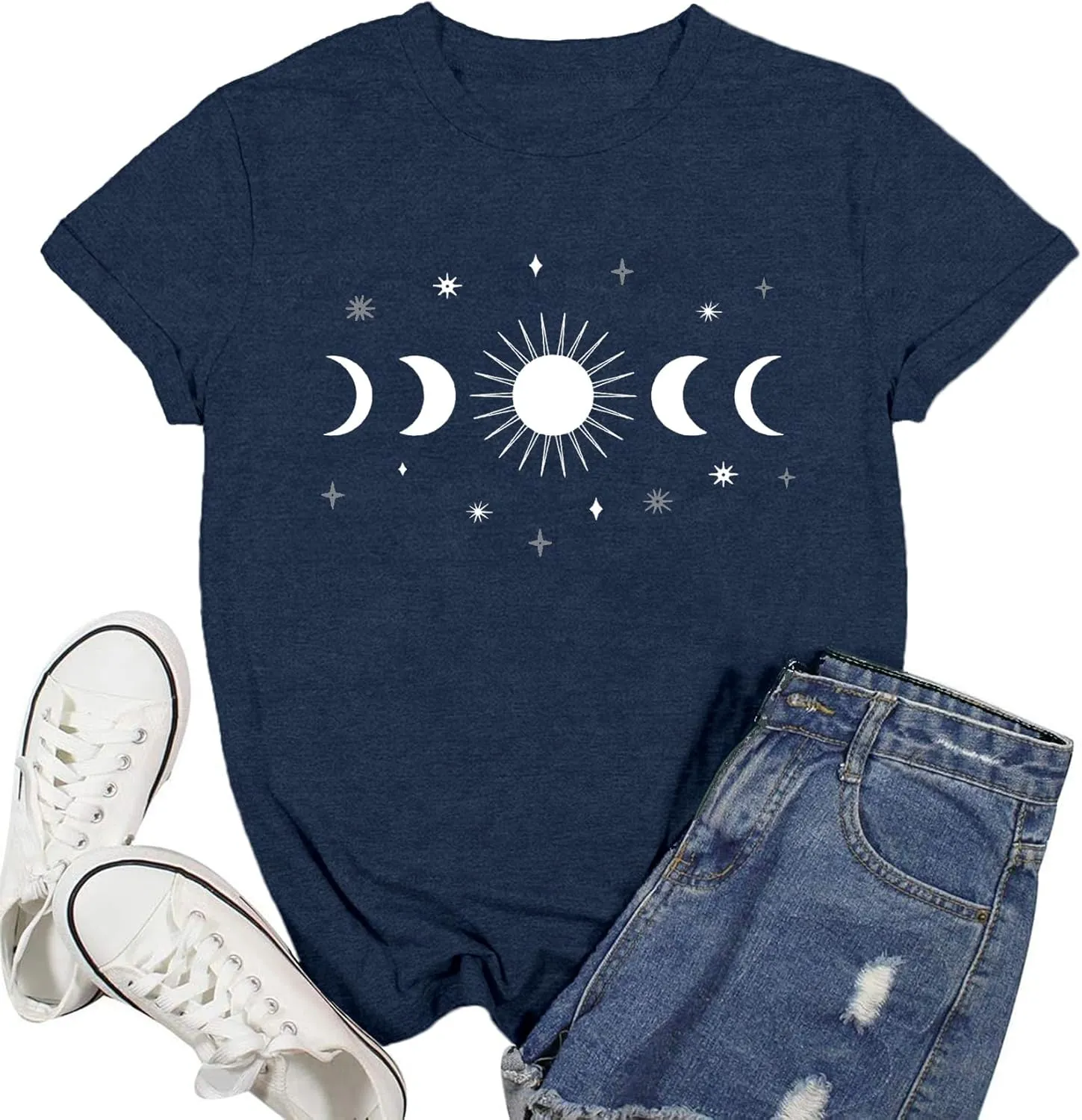 Women Moon Phase Shirts Astronomy T-Shirt Astology Lover Tee Celestial Tops