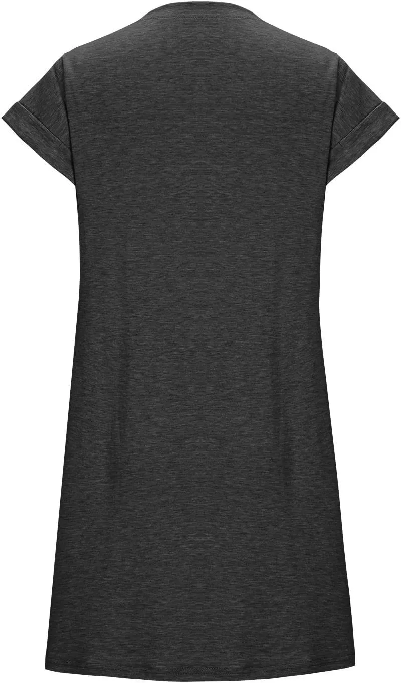 Women Solid Color Casual Mini Dress, Summer Short Sleeve Crewneck Vacation Clothes Soft Comfy Loose Breathable Dresses