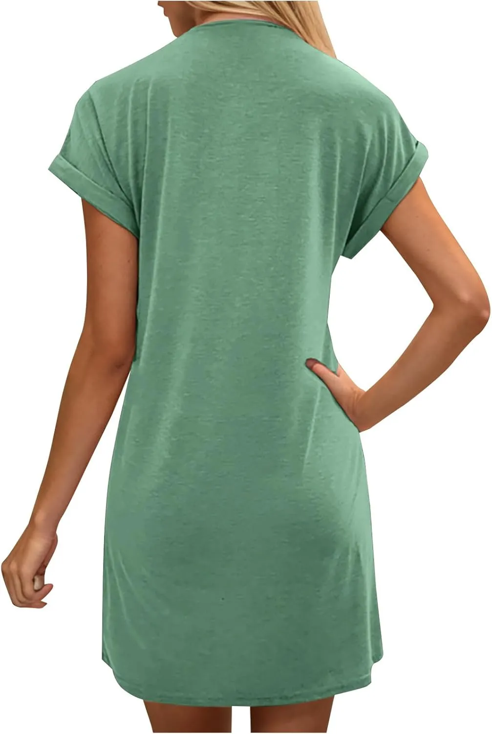 Women Solid Color Casual Mini Dress, Summer Short Sleeve Crewneck Vacation Clothes Soft Comfy Loose Breathable Dresses