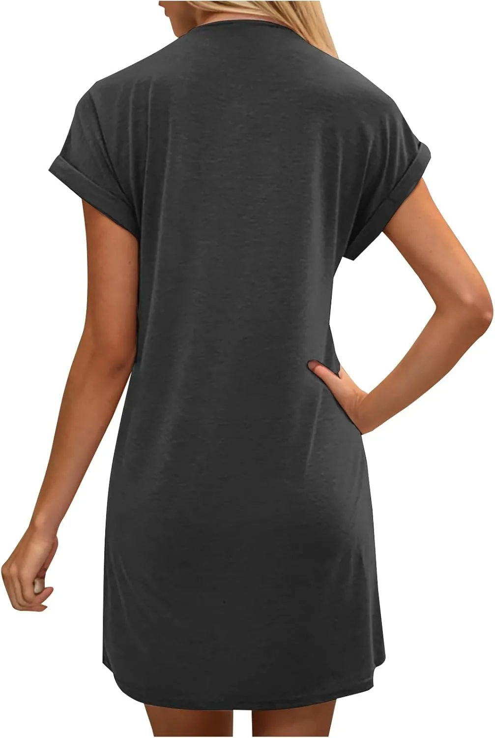 Women Solid Color Casual Mini Dress, Summer Short Sleeve Crewneck Vacation Clothes Soft Comfy Loose Breathable Dresses