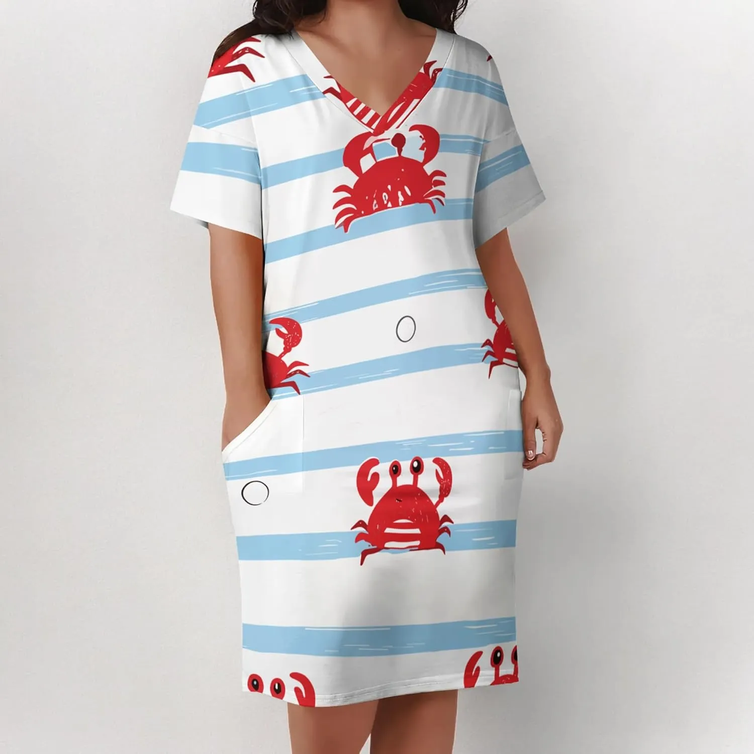 Women Summer Plus Size Dress Casual Stripe Tie Dye Printed V Neck Short Sleeve Oversize Midi Dress Vacation Sundress