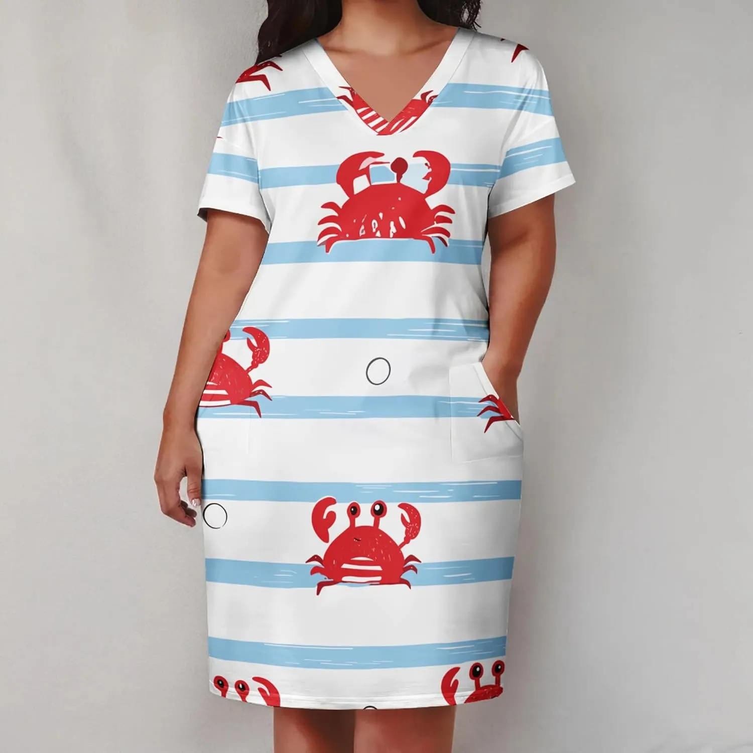 Women Summer Plus Size Dress Casual Stripe Tie Dye Printed V Neck Short Sleeve Oversize Midi Dress Vacation Sundress
