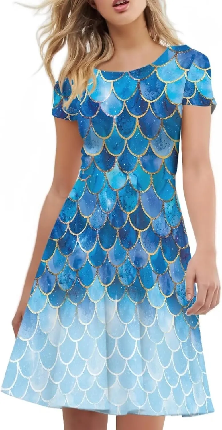 Women Tennis Dress Short Sleeve Summer Maxi Dresses Round Neck Beach Sundress Loose Party Dress Plus Size