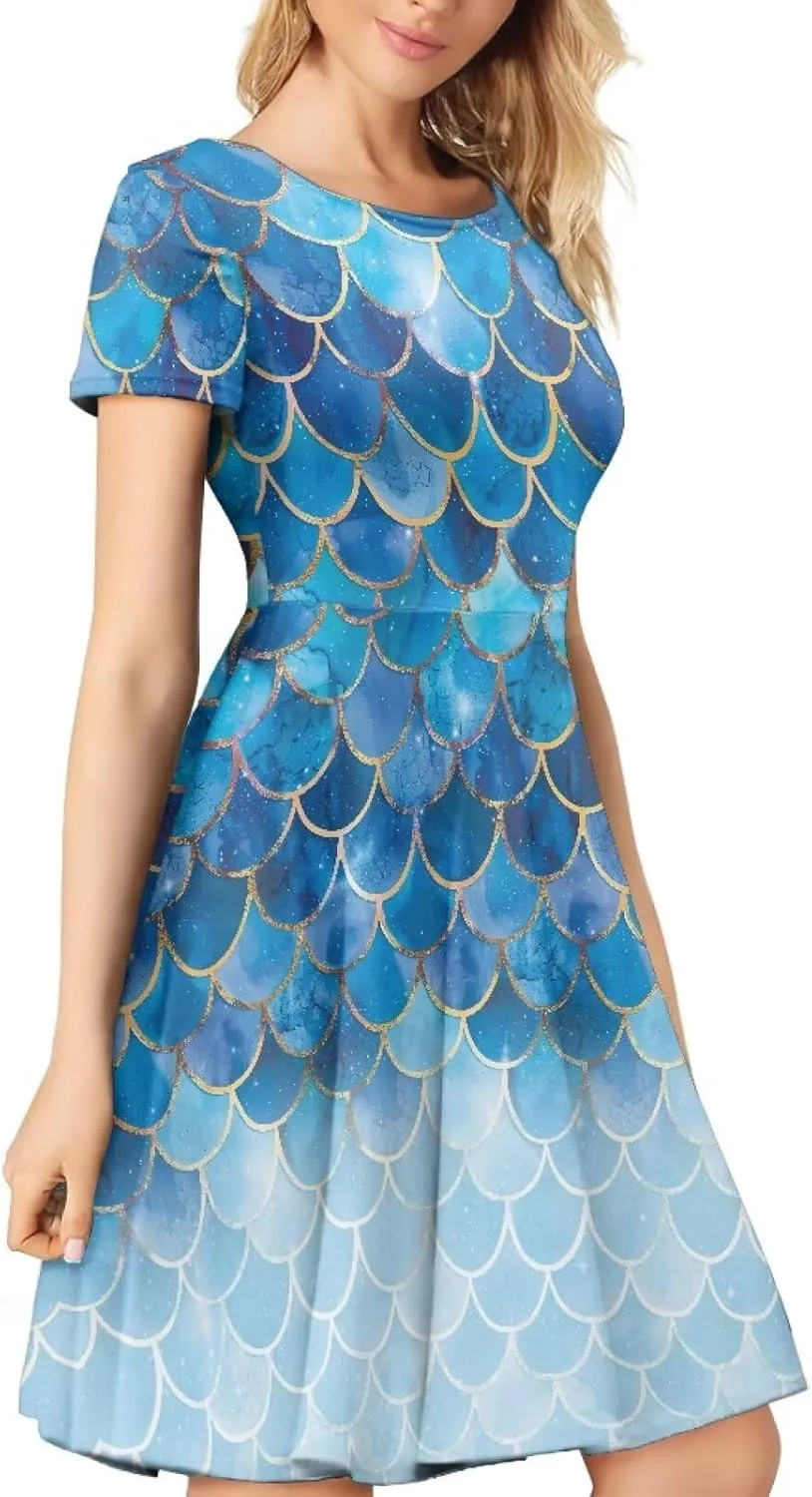 Women Tennis Dress Short Sleeve Summer Maxi Dresses Round Neck Beach Sundress Loose Party Dress Plus Size