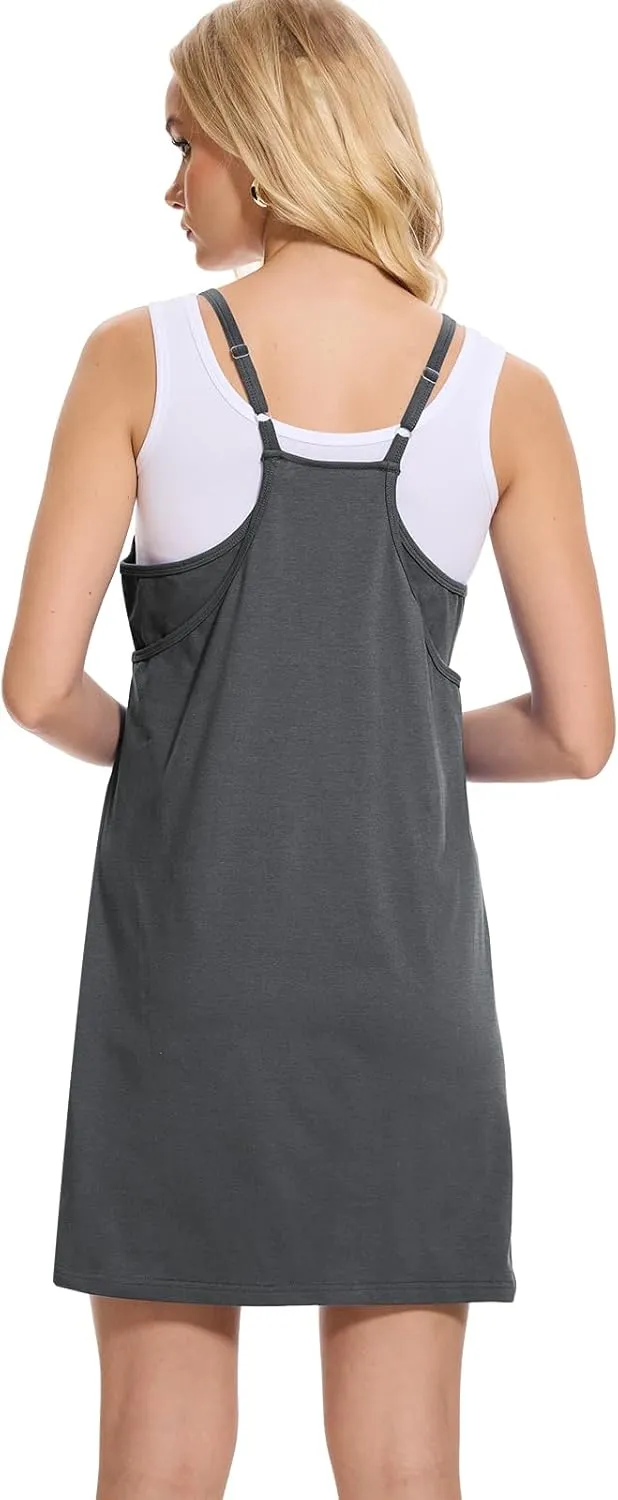 Women Tennis Workout Romper Mini Dress Summer Sleeveless Spaghetti Strap Athletic Sports Dress with Shorts