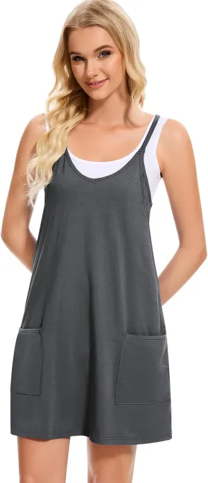 Women Tennis Workout Romper Mini Dress Summer Sleeveless Spaghetti Strap Athletic Sports Dress with Shorts