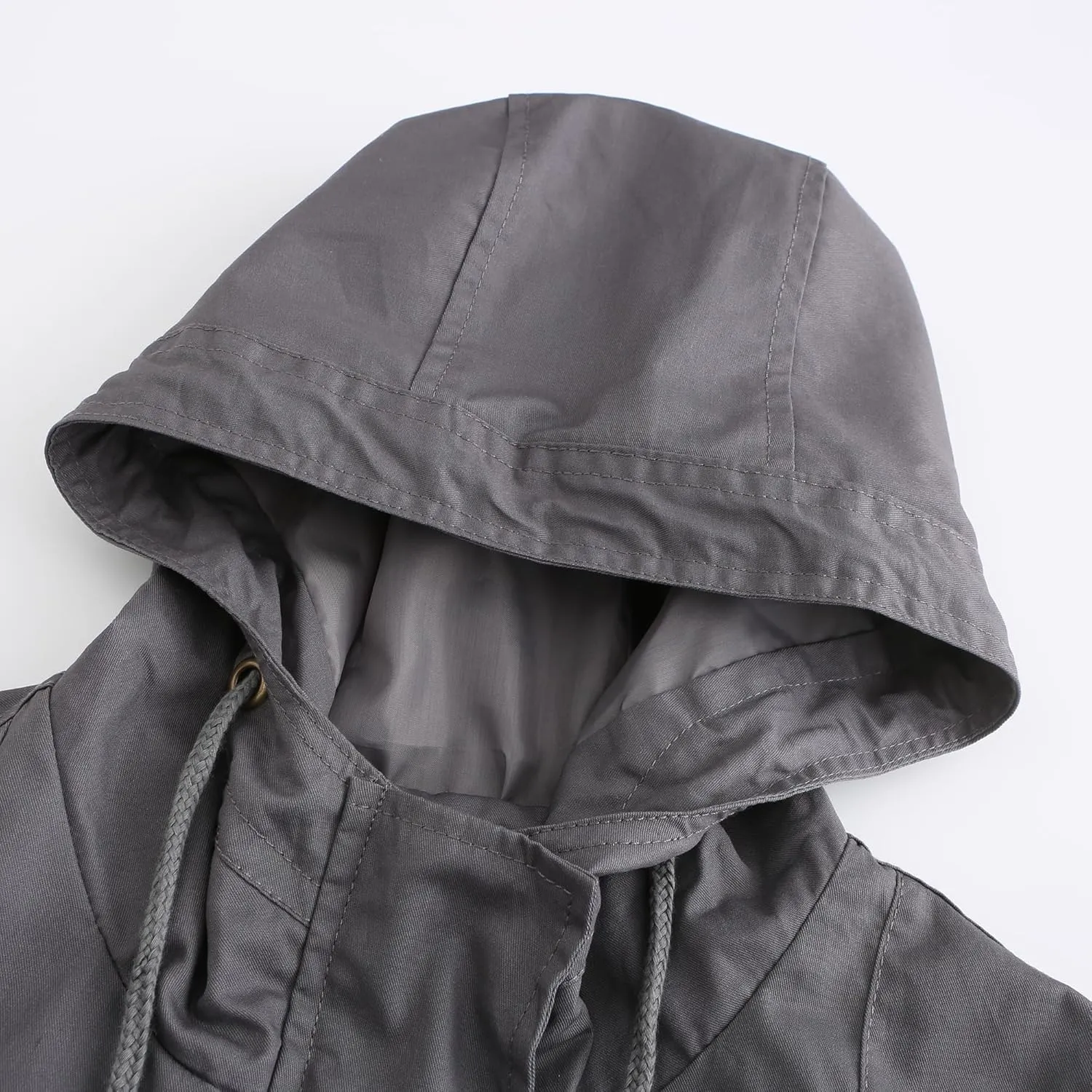 Women Trench Coat Windbreaker Zip Up Jacket With Pockets Casual Long Sleeve Outwear with Waist Drawstring
