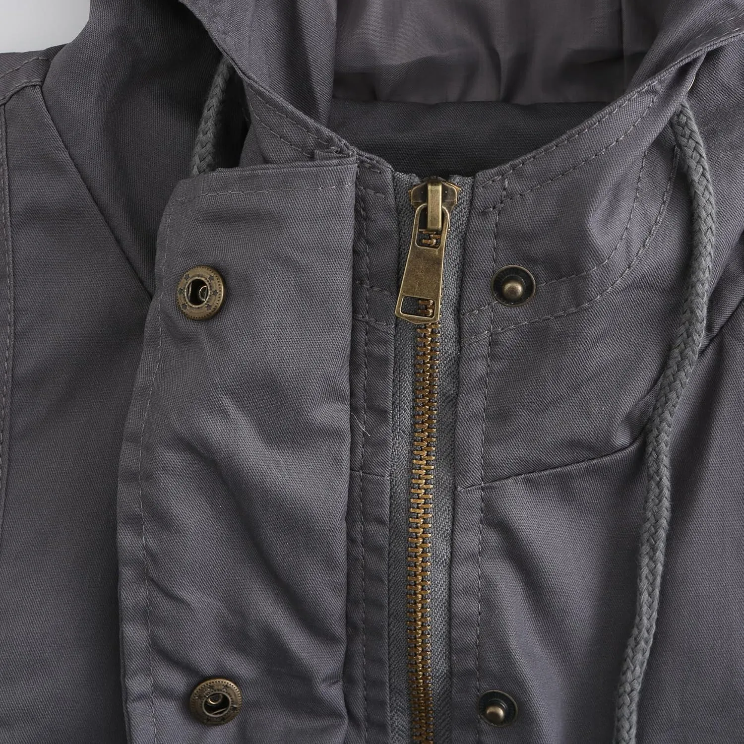 Women Trench Coat Windbreaker Zip Up Jacket With Pockets Casual Long Sleeve Outwear with Waist Drawstring