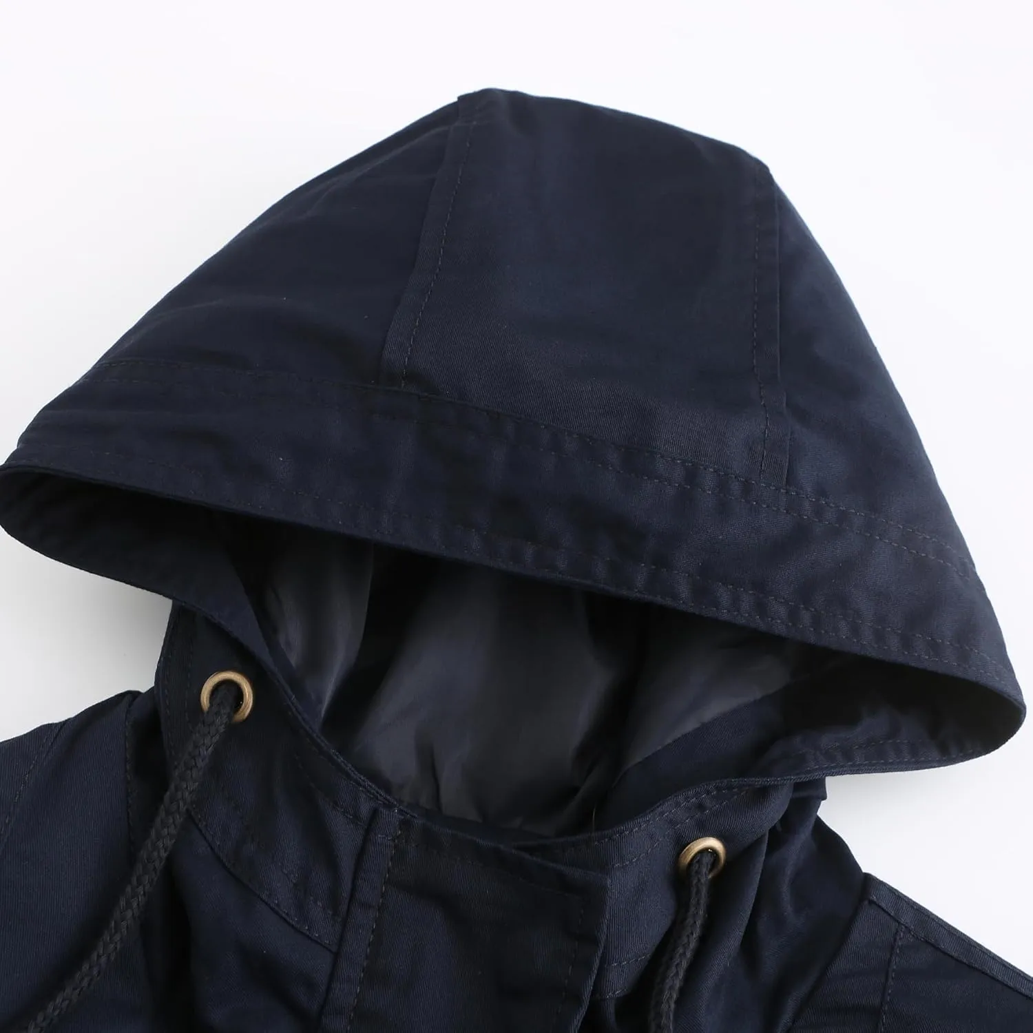 Women Trench Coat Windbreaker Zip Up Jacket With Pockets Casual Long Sleeve Outwear with Waist Drawstring