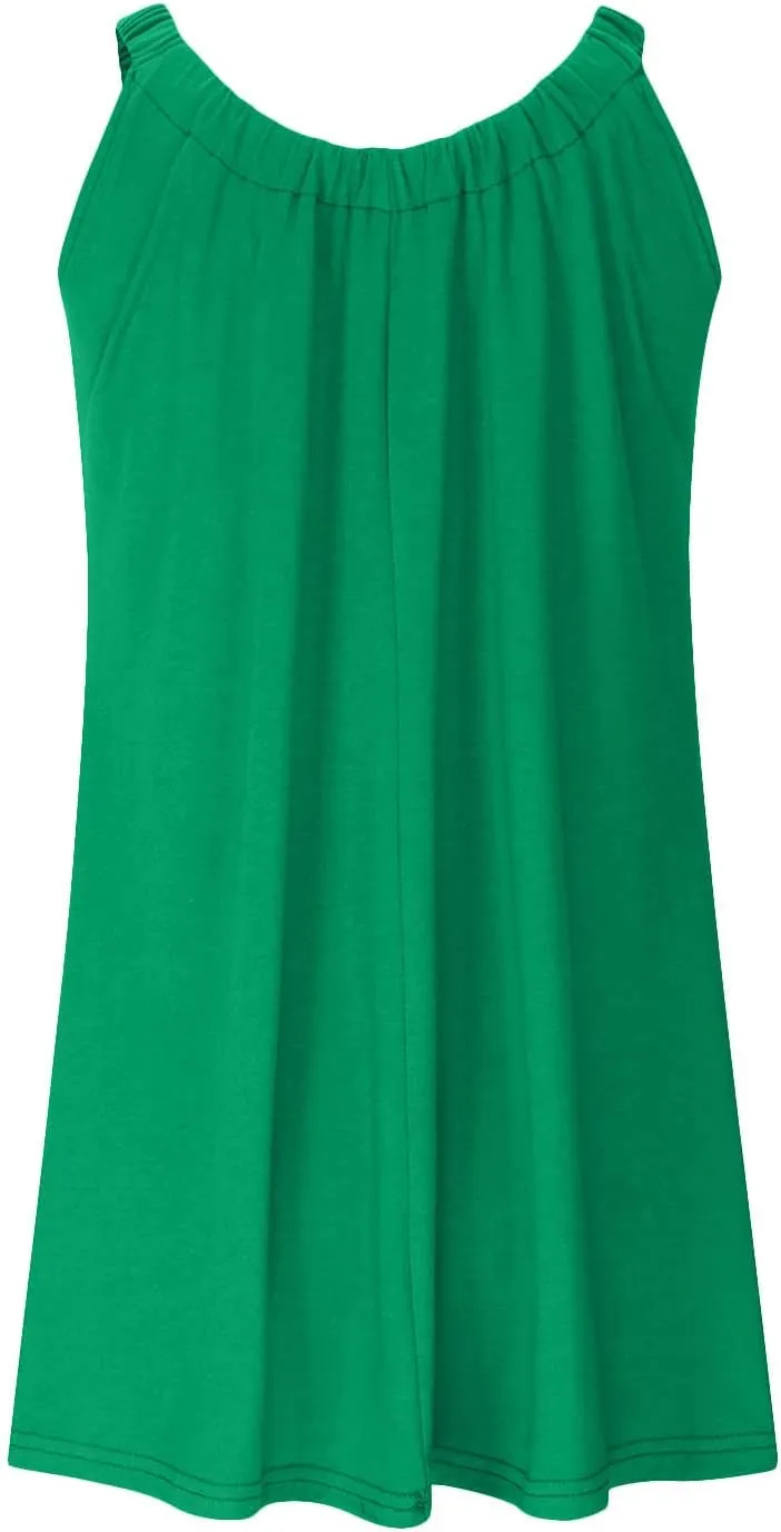 Women's 2025 Sun Dresses Summer Casual Mini Dress Elastic Straps Pleated Beach Dresses Comfy Loose Tank Dress