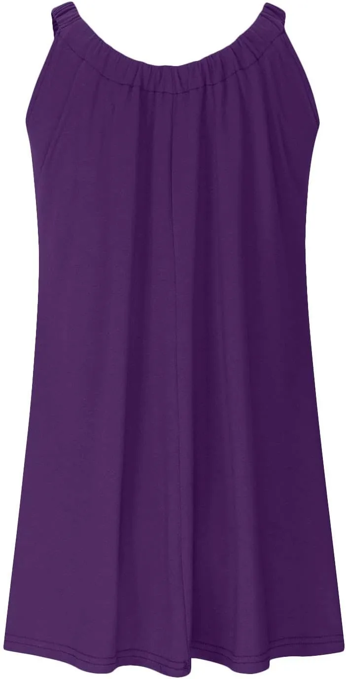 Women's 2025 Sun Dresses Summer Casual Mini Dress Elastic Straps Pleated Beach Dresses Comfy Loose Tank Dress