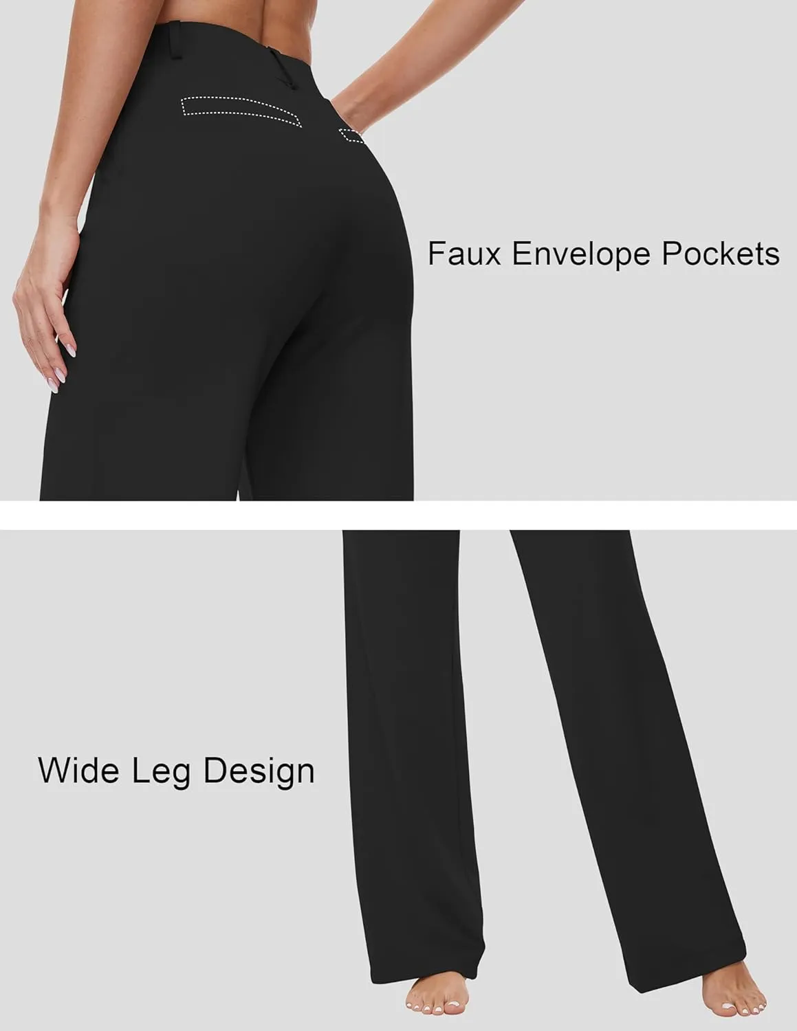 Womens 22"/27"/29"/31" Wide Leg Pleated Yoga Dress Pants, High Waist Stretchy Slacks for Workout Business Casual