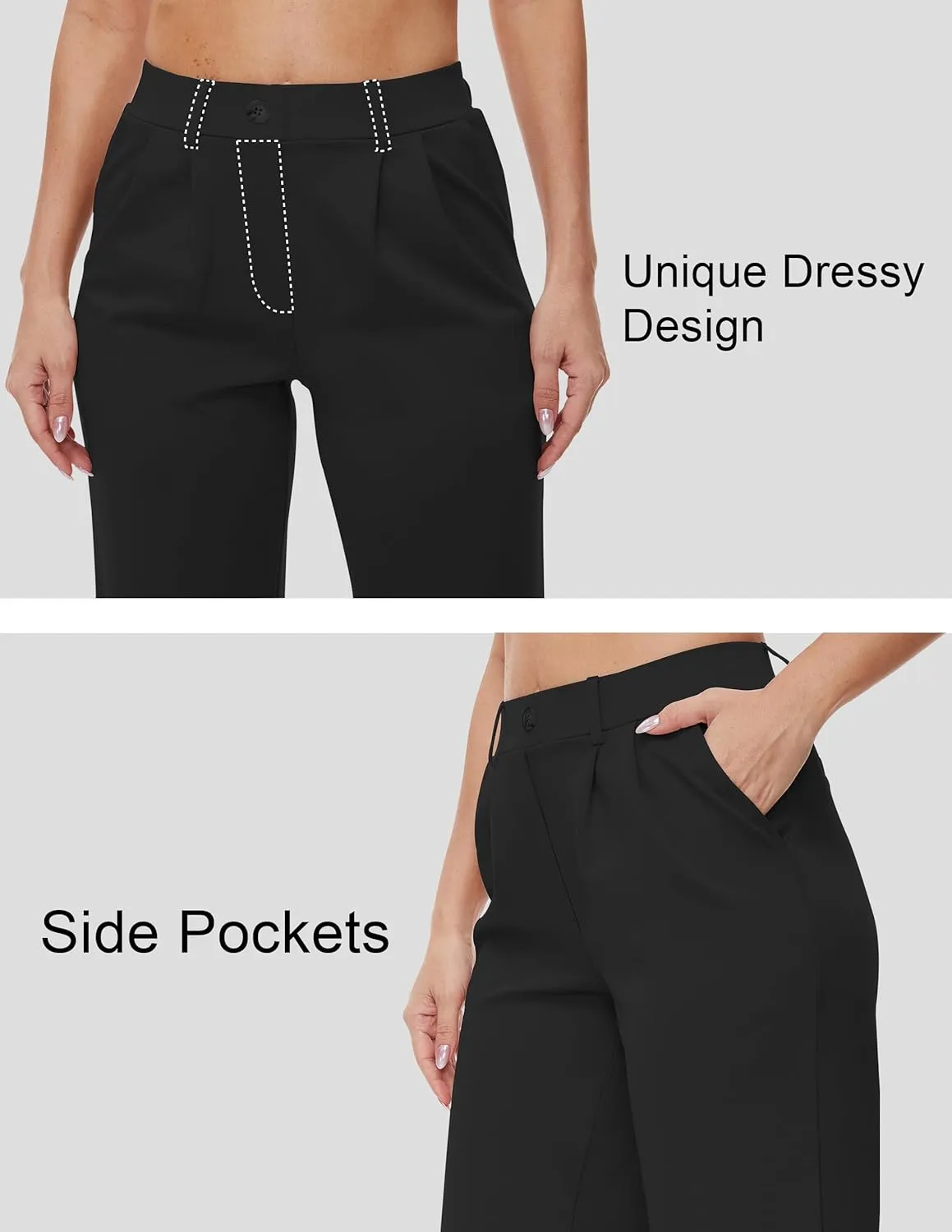 Womens 22"/27"/29"/31" Wide Leg Pleated Yoga Dress Pants, High Waist Stretchy Slacks for Workout Business Casual