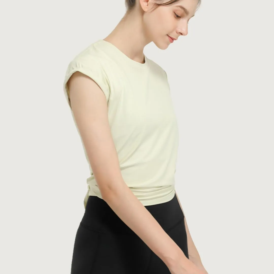 Women's Breathable Workout T-Shirt Backless Yoga Top,Quick-Dry Running Shirt with Curved Hem,S-XL