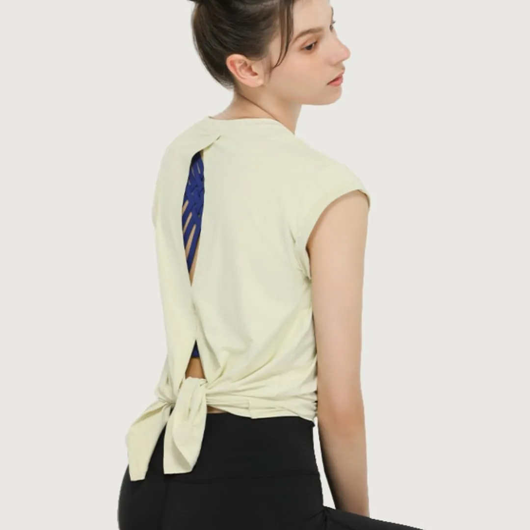 Women's Breathable Workout T-Shirt Backless Yoga Top,Quick-Dry Running Shirt with Curved Hem,S-XL