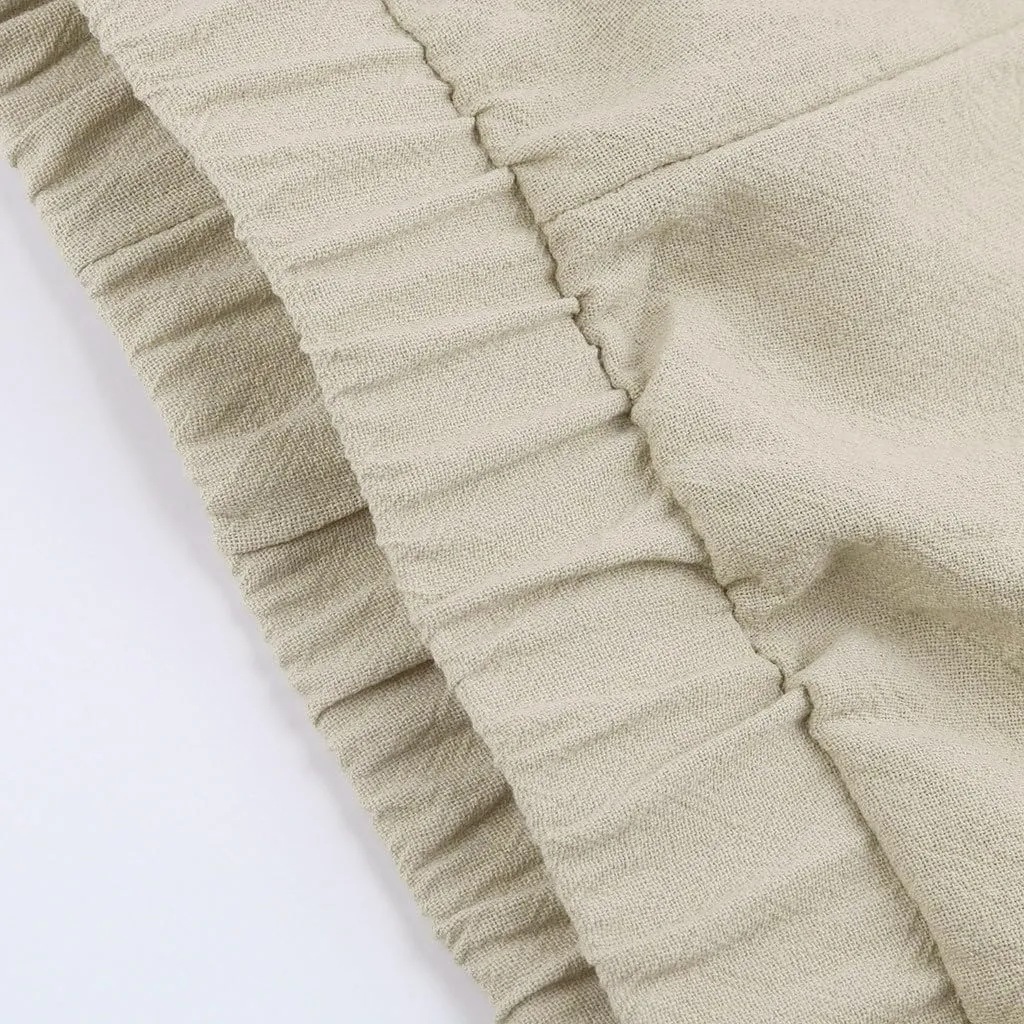 Womens Capri Linen Pants Casual Cropped Baggy Trousers Elastic Waisted Yoga Comfy Loose Palazzo Lounge Pants