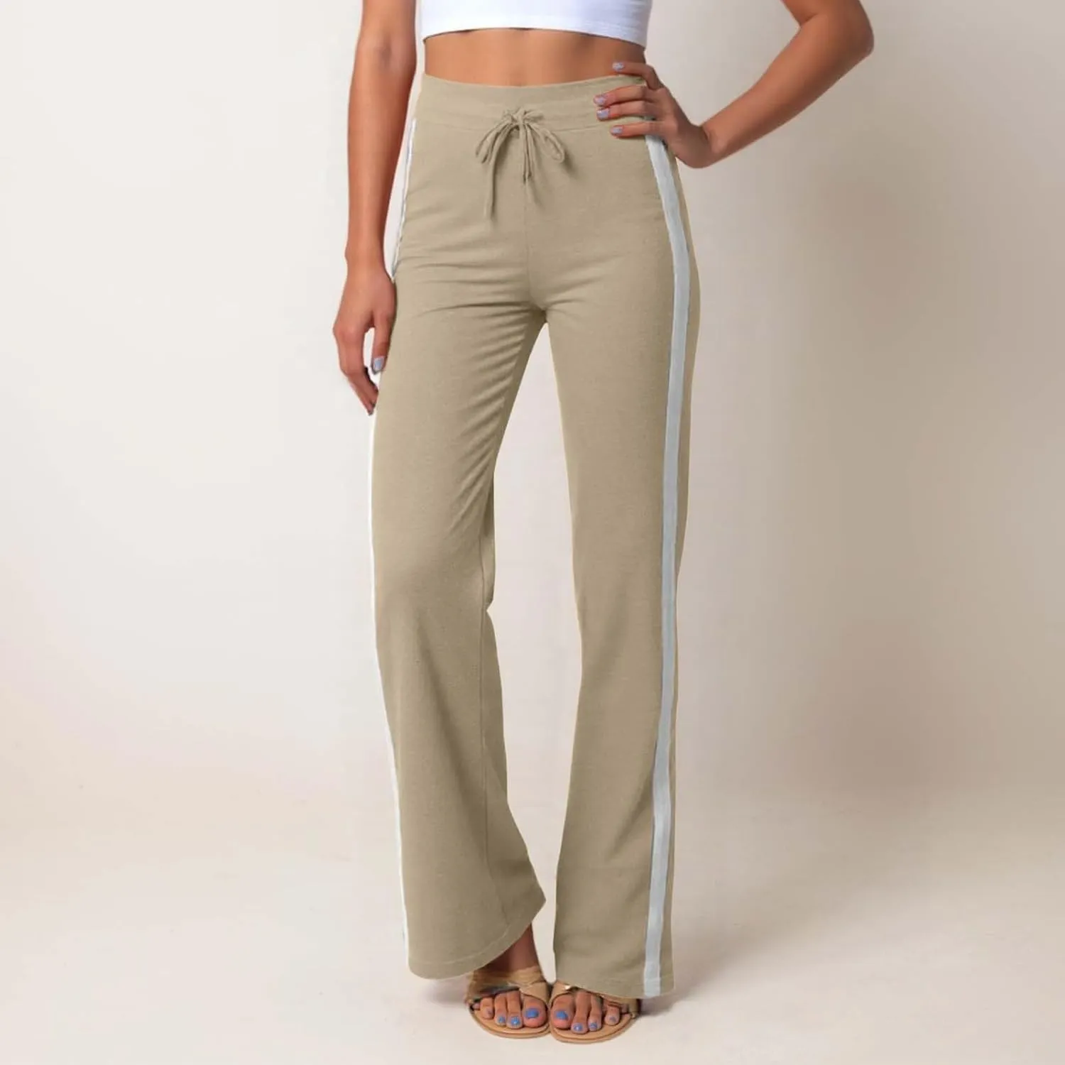 Womens Capri Pants Womens Baggy Wide Leg Pants Summer Floral Solid Long Palazzo Lounge Beach Trousers with Pocket Linen