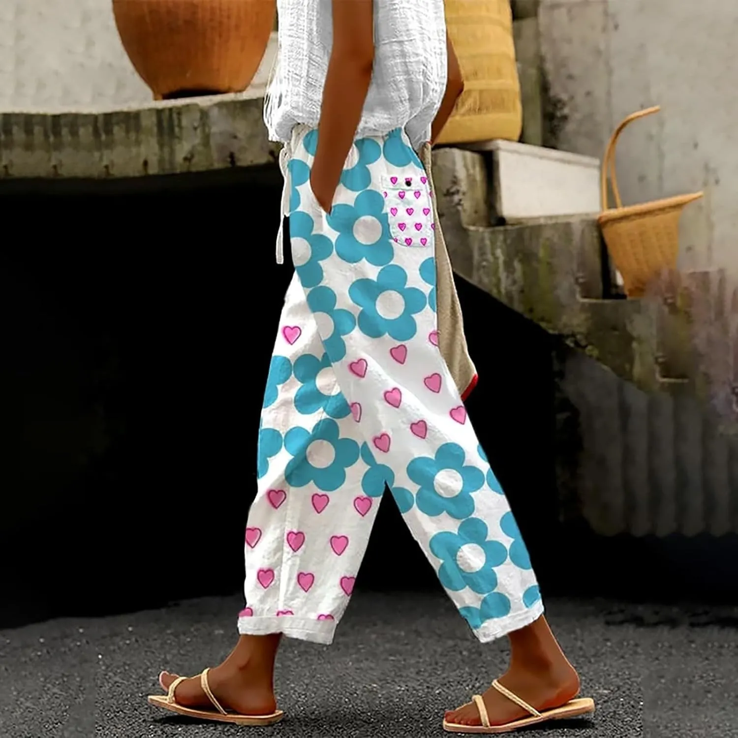 Womens Casual Lightweight Casual Drawstring Pants Beach Travel Vacation Outfits Linen Beach Pants Linen Lounge