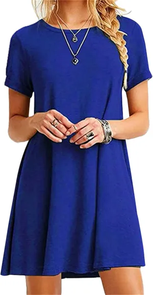 Women's Casual Solid Color Sundress Fashionable Pastel Midi Dress Lightweight Cocktail Party T-Shirt Dress