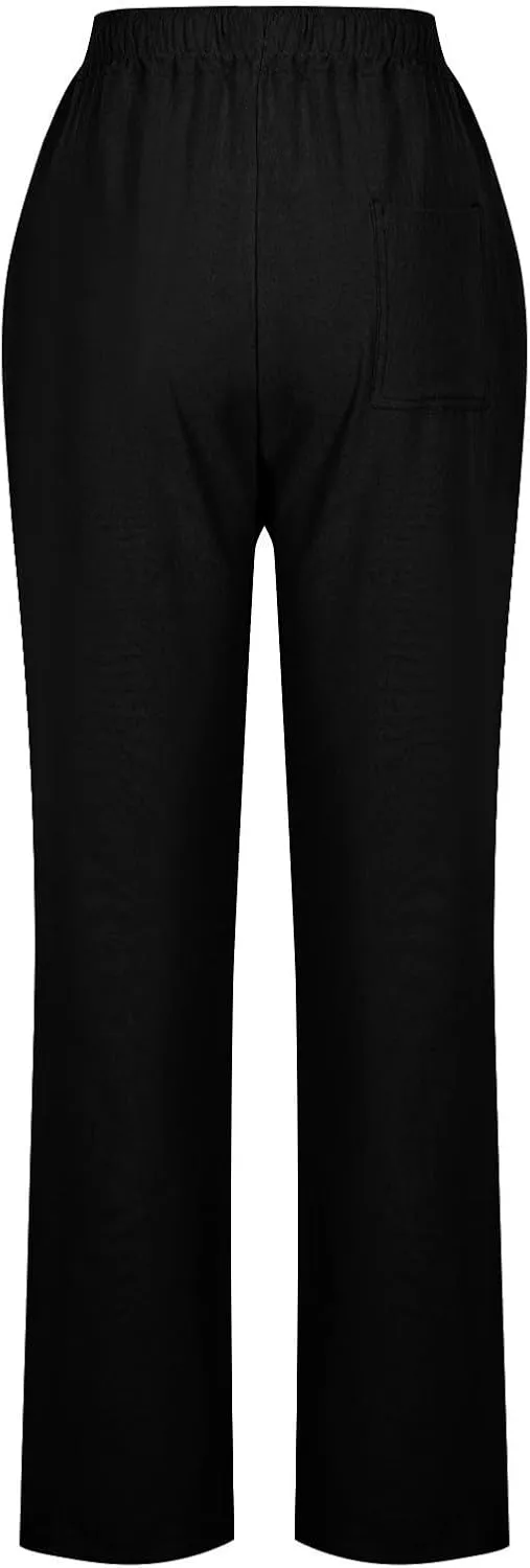 Womens Casual Summer Linen Pants Drawstring Comfy Loose Fit Trousers with Side Pockets Beach Travel Vacation Outfits