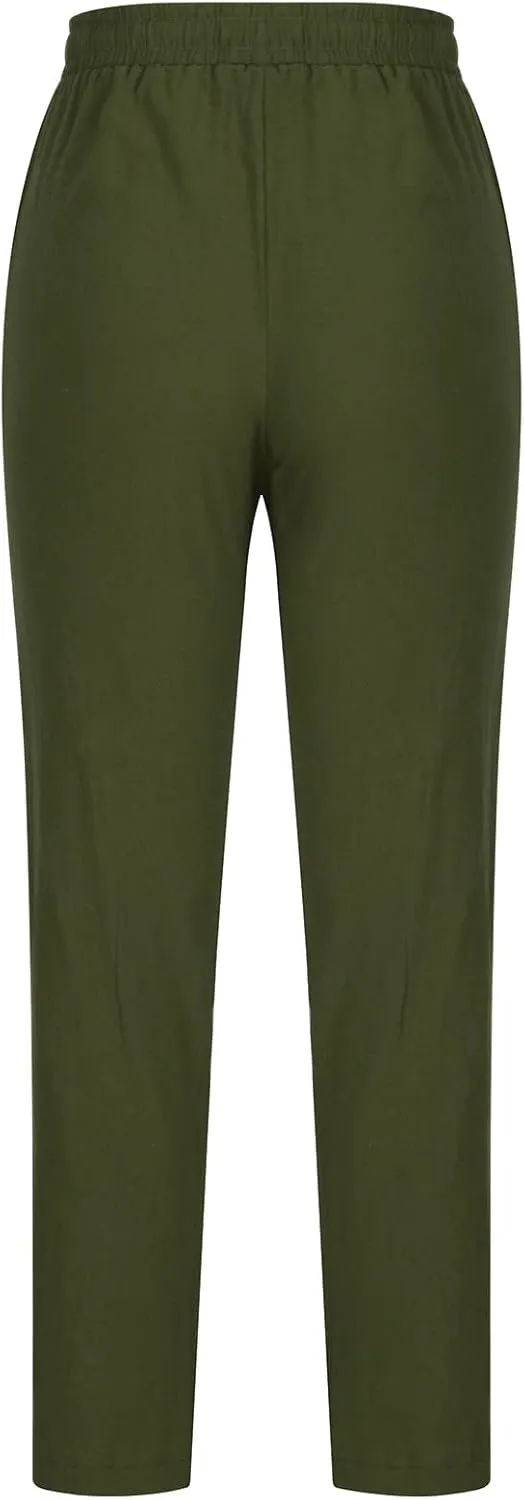 Womens Casual Summer Linen Pants Drawstring Comfy Loose Fit Trousers with Side Pockets Beach Travel Vacation Outfits