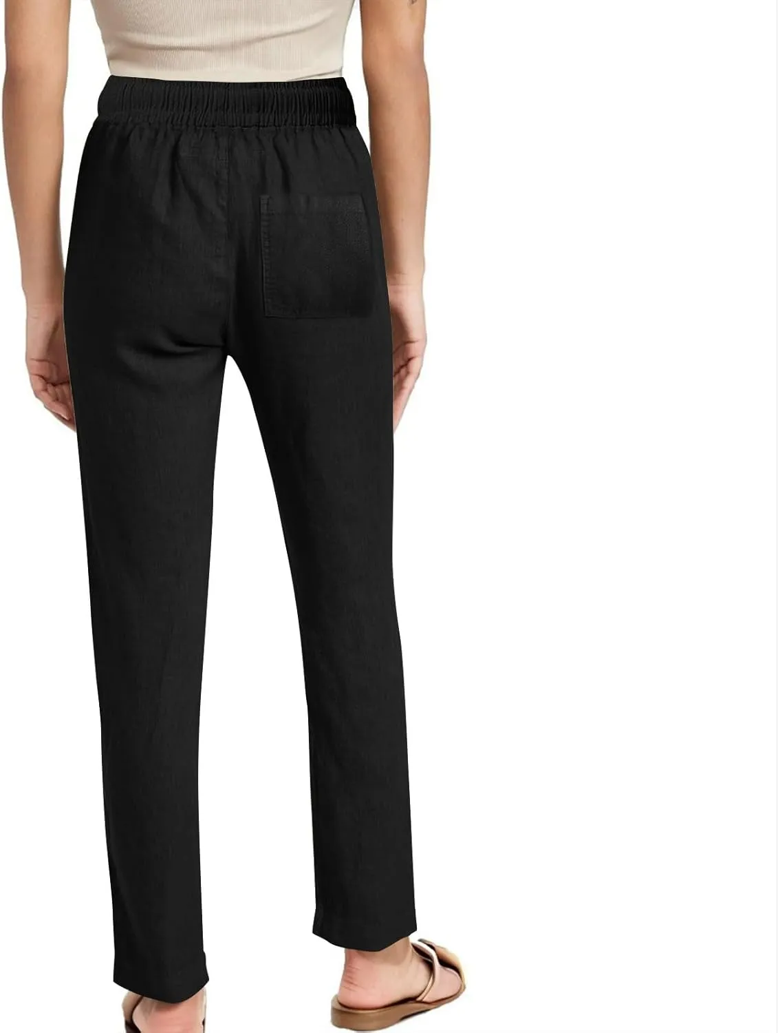 Womens Casual Summer Linen Pants Drawstring Comfy Loose Fit Trousers with Side Pockets Beach Travel Vacation Outfits