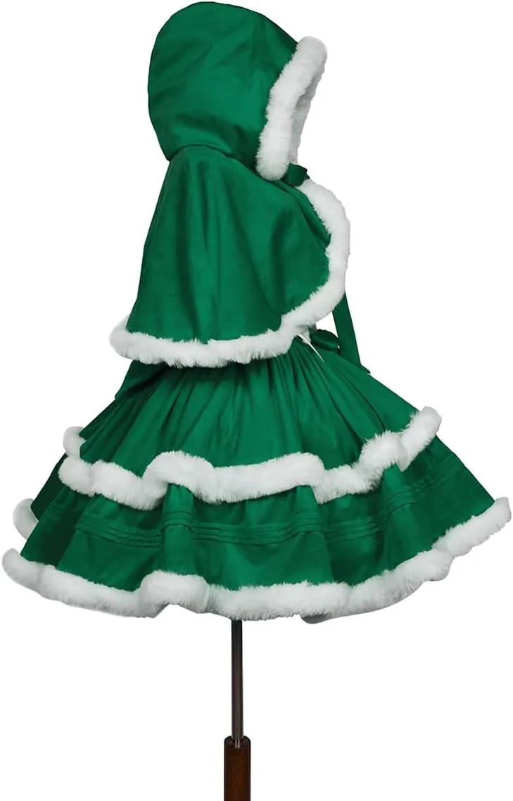Women's Christmas Dress Skirt and Hooded Cloak Match 