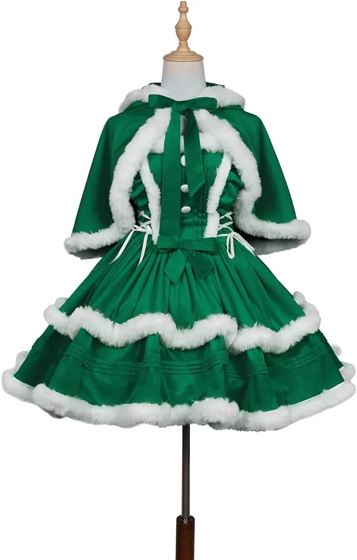 Women's Christmas Dress Skirt and Hooded Cloak Match 