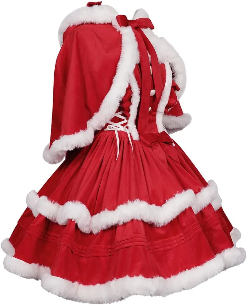 Women's Christmas Dress Skirt and Hooded Cloak Match 