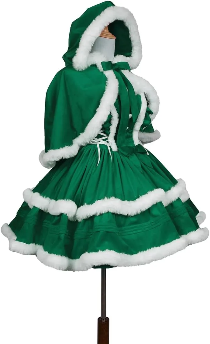 Women's Christmas Dress Skirt and Hooded Cloak Match 
