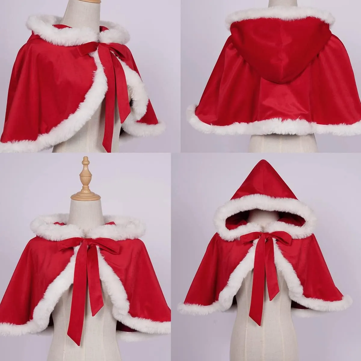 Women's Christmas Dress Skirt and Hooded Cloak Match 