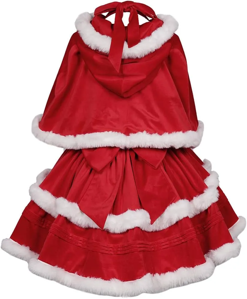 Women's Christmas Dress Skirt and Hooded Cloak Match 