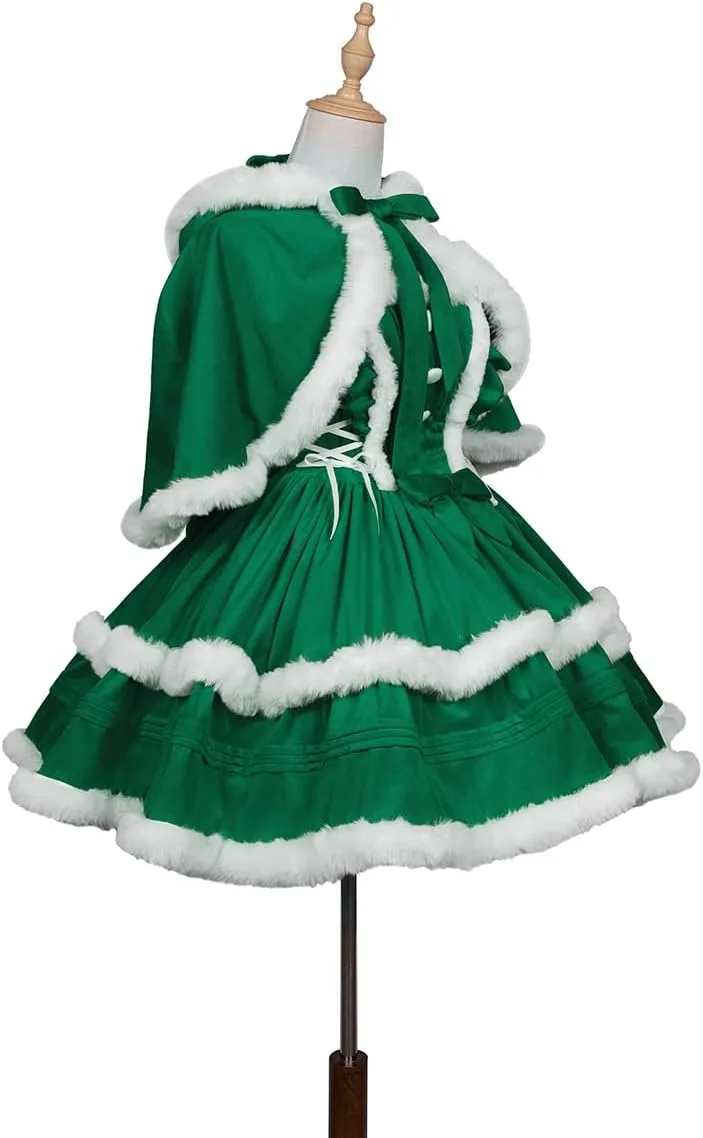 Women's Christmas Dress Skirt and Hooded Cloak Match 