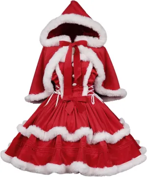Women's Christmas Dress Skirt and Hooded Cloak Match 