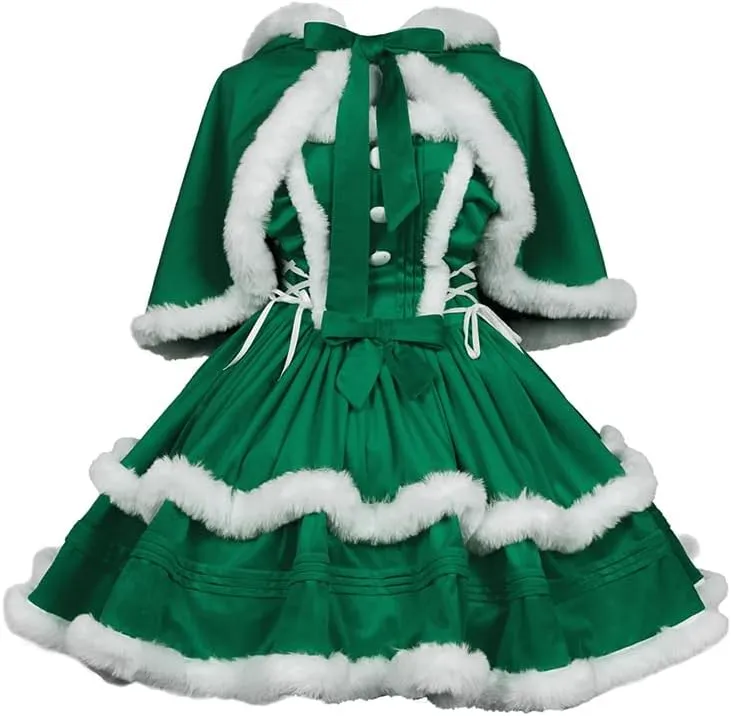 Women's Christmas Dress Skirt and Hooded Cloak Match 