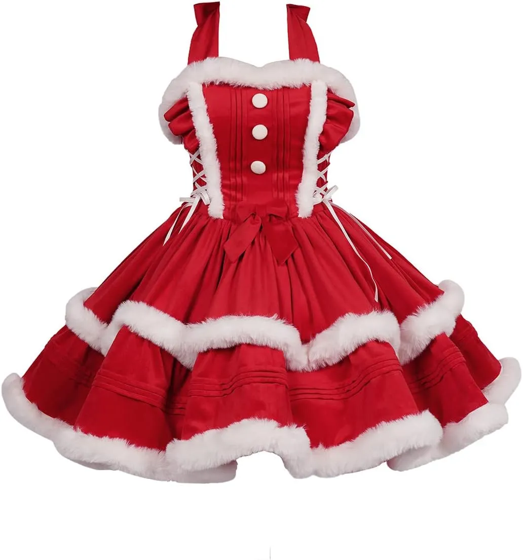 Women's Christmas Dress Skirt and Hooded Cloak Match 