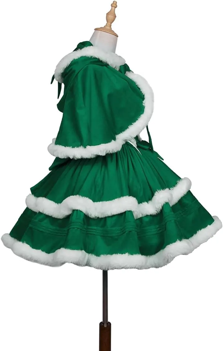 Women's Christmas Dress Skirt and Hooded Cloak Match 
