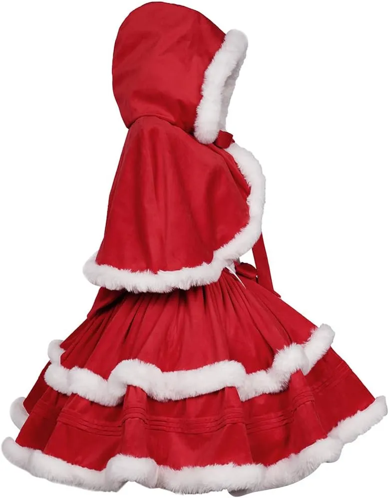 Women's Christmas Dress Skirt and Hooded Cloak Match 