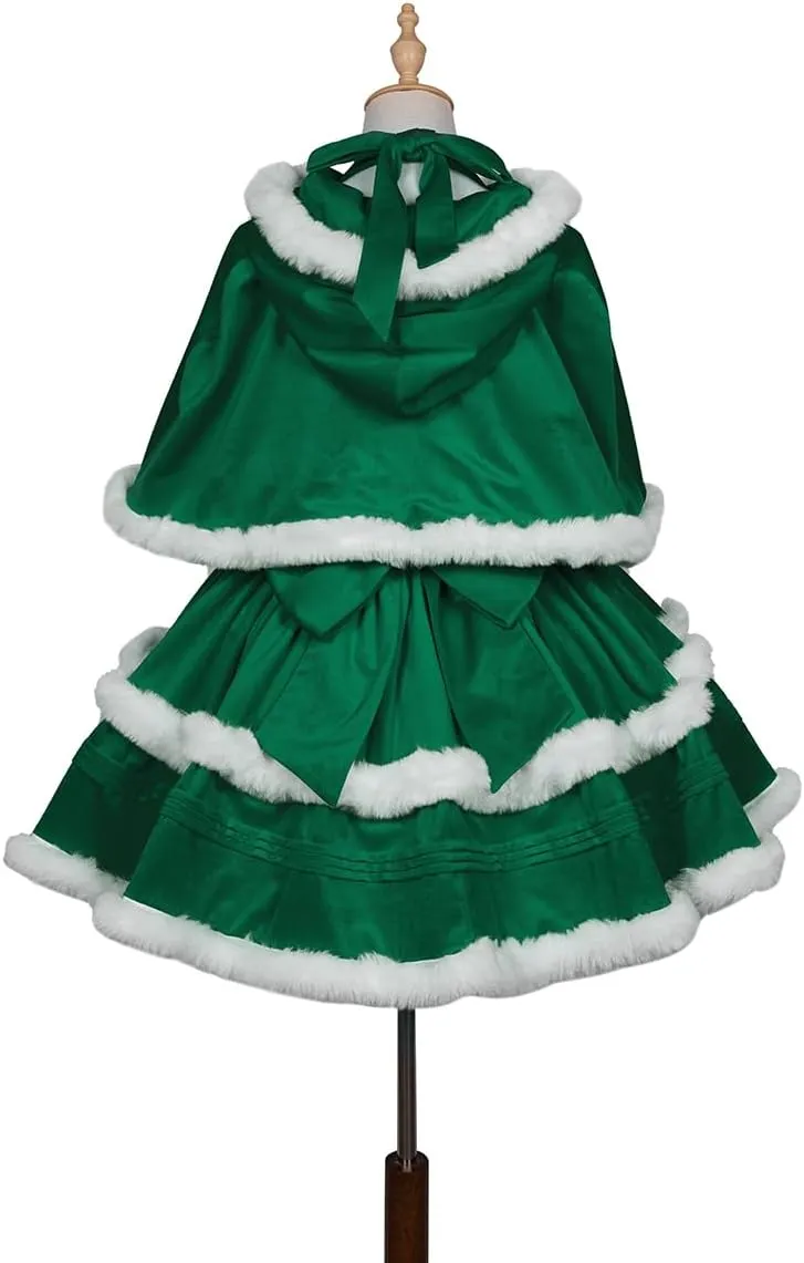 Women's Christmas Dress Skirt and Hooded Cloak Match 