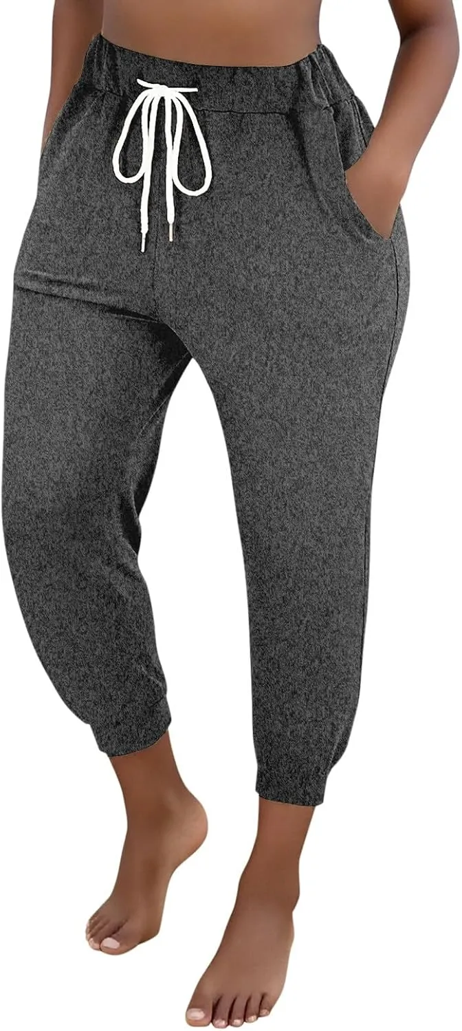 Women's Cinch Bottom Casual Pants Trendy Elastic High Waist Drawtring Summer Pants Lightweight Comfy Loose Trousers