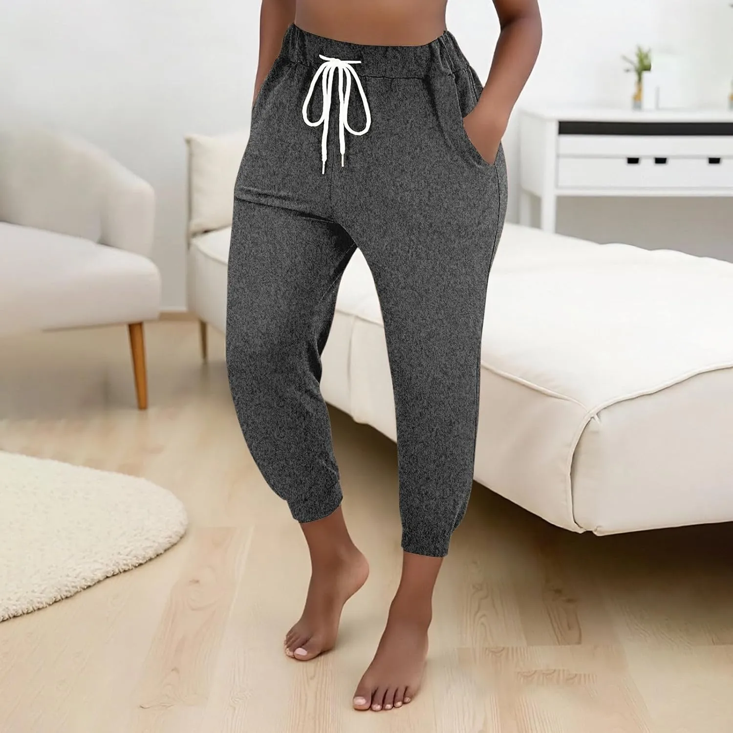 Women's Cinch Bottom Casual Pants Trendy Elastic High Waist Drawtring Summer Pants Lightweight Comfy Loose Trousers