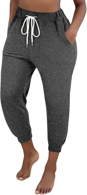 Women's Cinch Bottom Casual Pants Trendy Elastic High Waist Drawtring Summer Pants Lightweight Comfy Loose Trousers